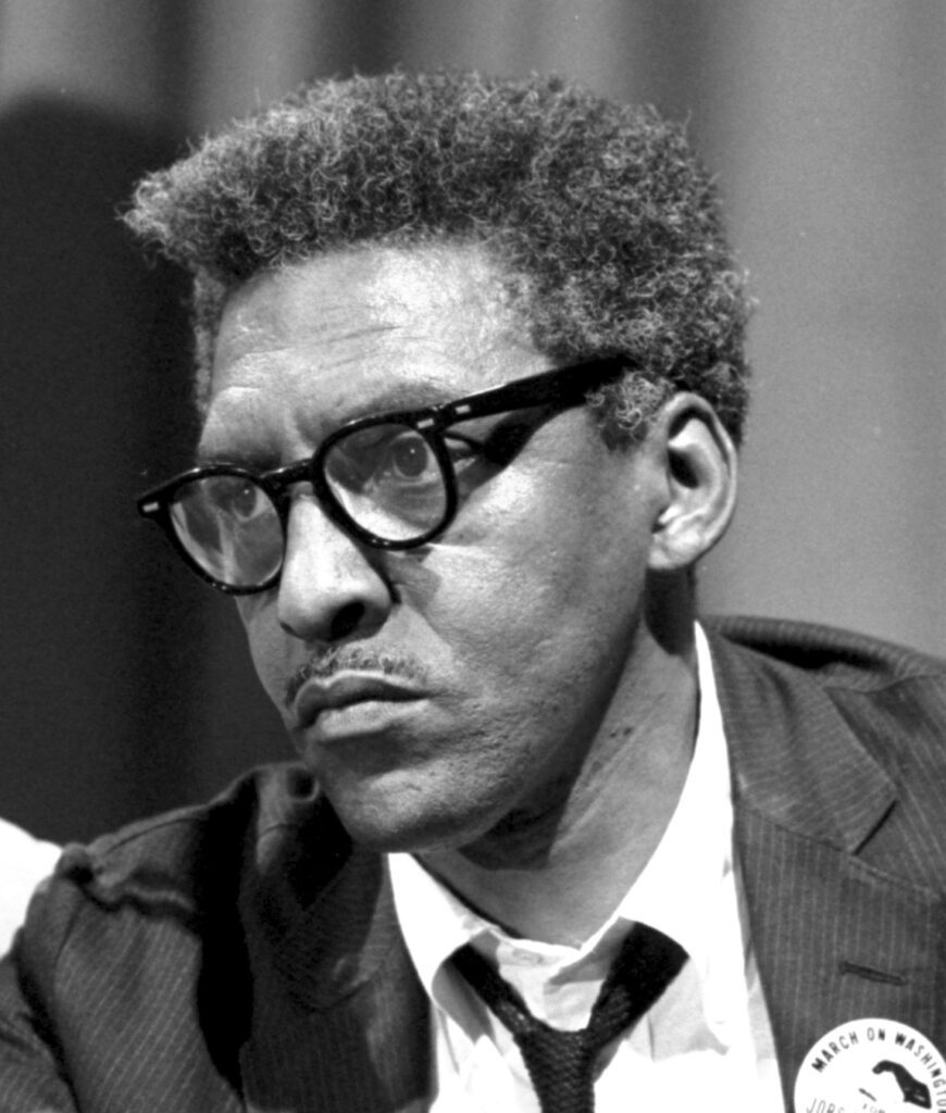 Photograph of Bayard Rustin, by Warren K. Leffler, 1963, U.S. News and World Report collection at the Library of Congress, which has released the image to the public domain
