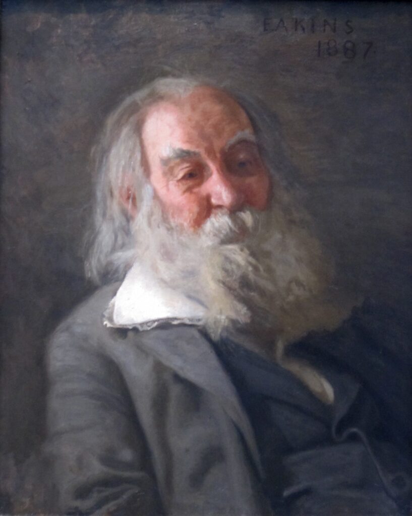 Portrait of Walt Whitman by Thomas Eakins, 1888, from the collection of the Pennsylvania Academy of the Fine Arts, public domain photograph from Wikipedia